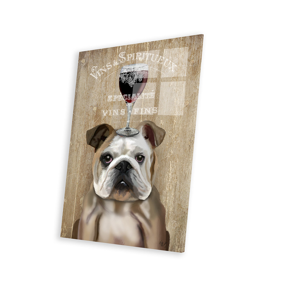 Winston Porter Dog Au Vin, English Bulldog On Plastic / Acrylic by Fab Funky Painting Wayfair